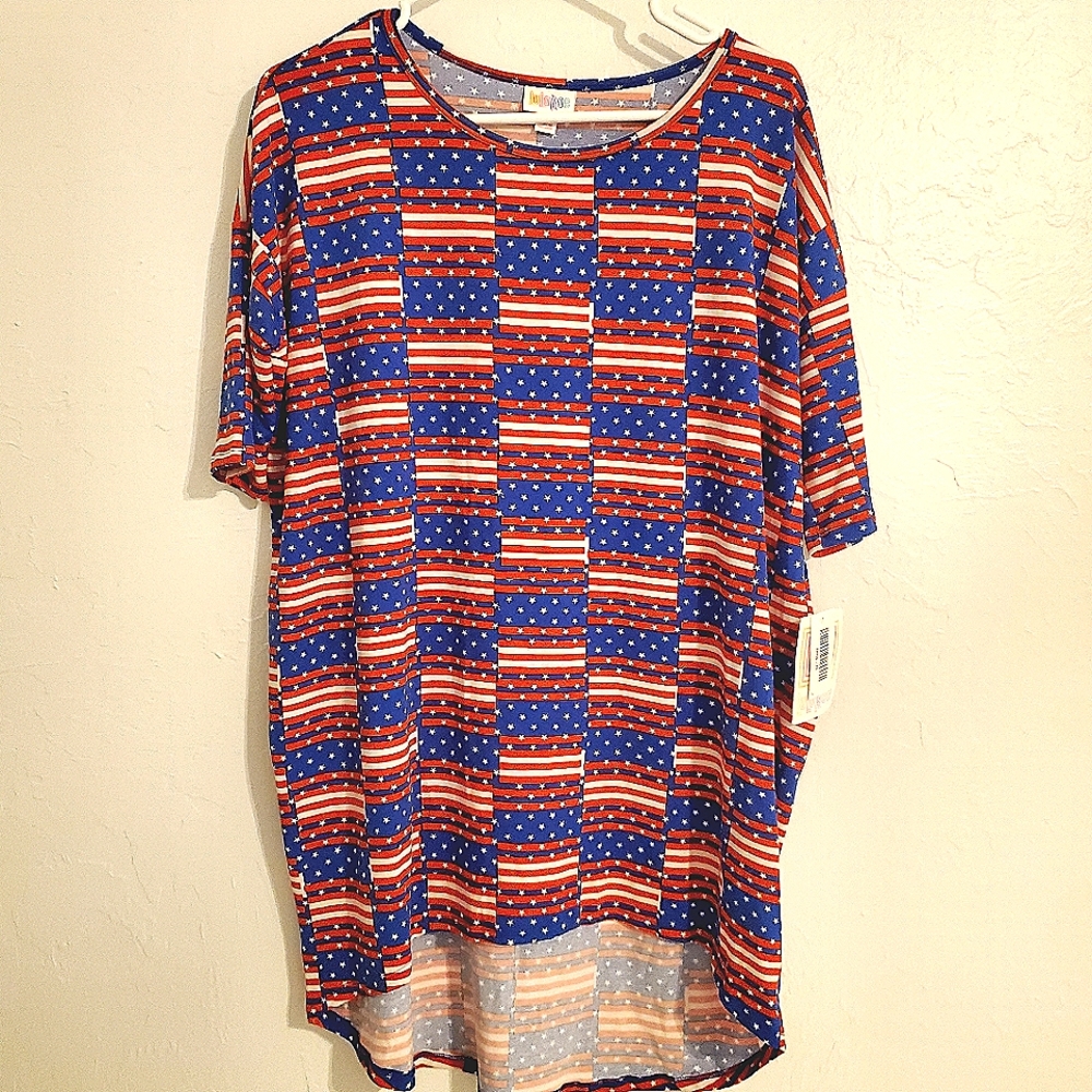 NWT LuLaRoe IRMA - S, women's shirt. Size S, patriotic red, white, blue, soft